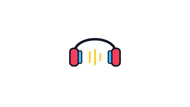 Animated headphone icons pulse with sound waves in a grid
