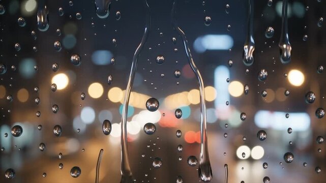 Cinematic Rain on Window with City Lights Bokeh 4K