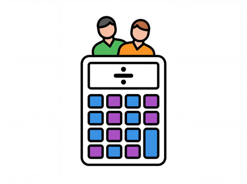 Calculator icon with people avatars representing shared expenses