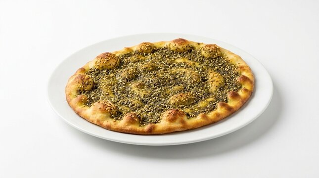 Delicious Manakish Za'atar Traditional International Dish Served on Plate