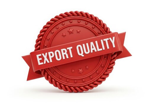 Red export quality stamp badge with ribbon