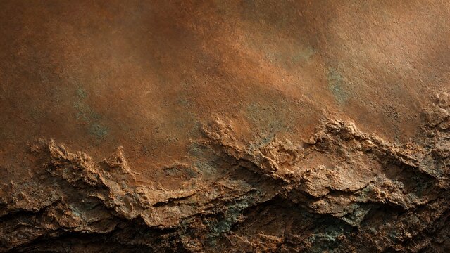 Abstract Rusty Copper Metal and Rough Rock Texture Background