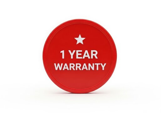Red one year warranty badge with white star