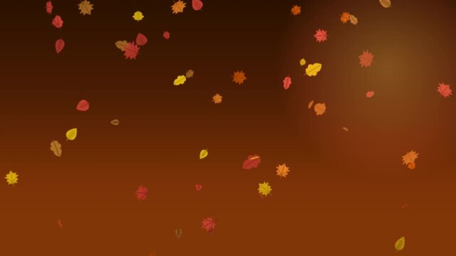 Golden autumn leaves falling on a dark brown gradient background