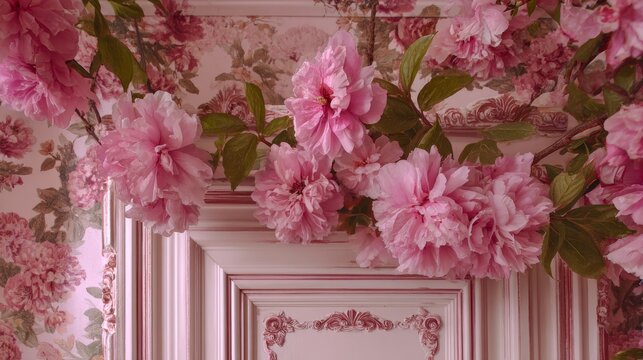 Pink floral wallpaper background with delicate pink flowers and soft white accents, elegant romantic pattern for feminine home decor, wedding invitations, spring design, luxury interior, packaging, br