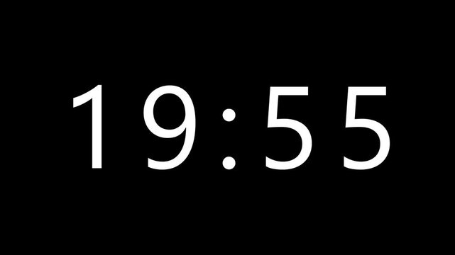 Countdown timer from 20 minute to 19 minute on black background. with hour and minute hands ticking time passing concept. Time machine. Element for overlay concept. 4K footage motion video