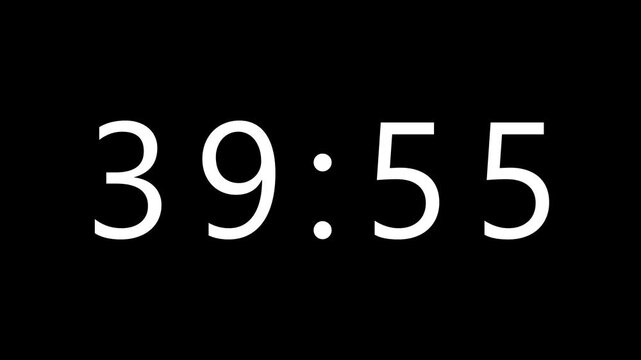 Countdown timer from 40 minute to 41 minute on black background. with hour and minute hands ticking time passing concept. Time machine. Element for overlay concept. 4K footage motion video