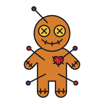Color voodoo doll icon with editable stroke