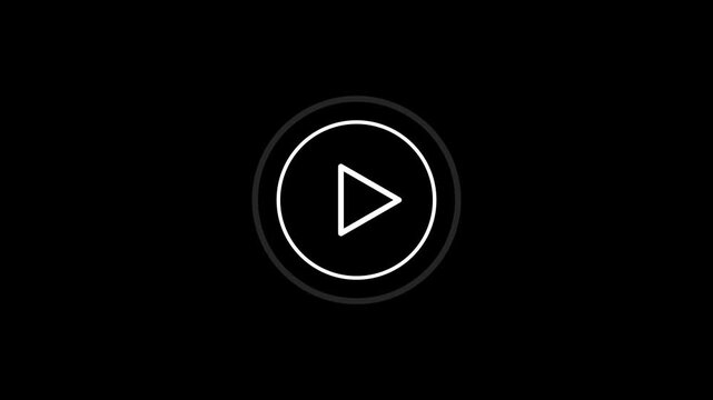 White play button animation. Minimalist white video play button icon on a black background.4k animation