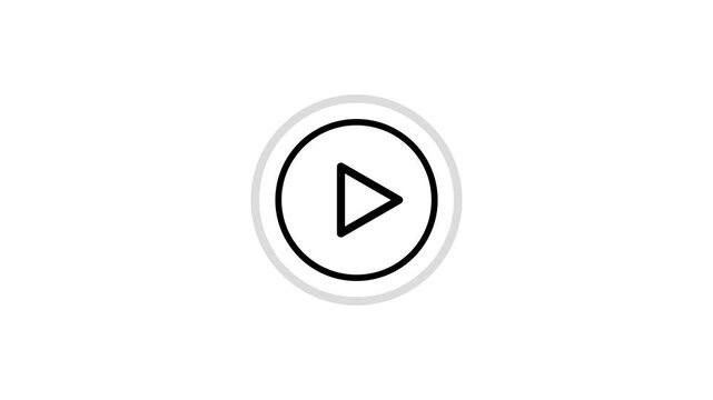 Black play button animation. Minimalist white video play button icon on a white background video