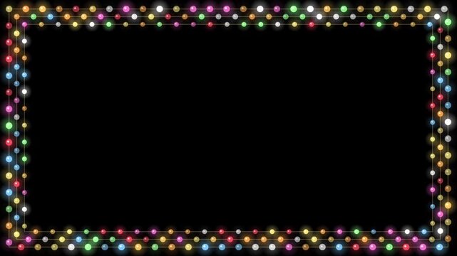 Rectangular Border Frame Made of Multicolored Glowing Christmas Holiday Fairy Lights