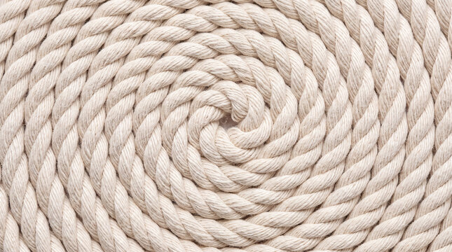 Coiled natural cotton rope filling the frame seen from above