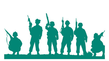 Fototapeta premium Group of soldiers standing in formation silhouette