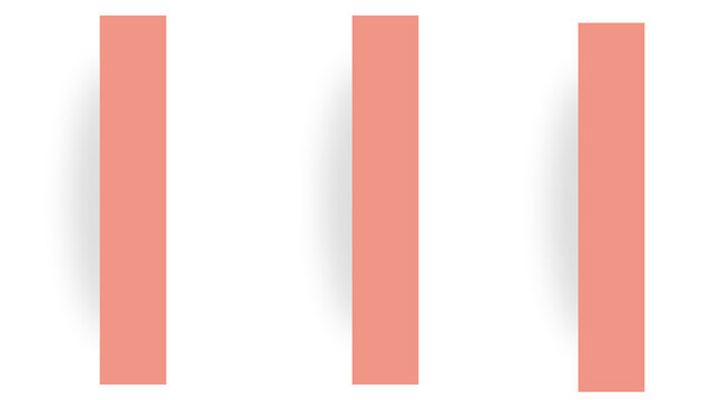 Three Vertical Coral Pink Rectangular Stripes with Soft Shadow Isolated on White Background