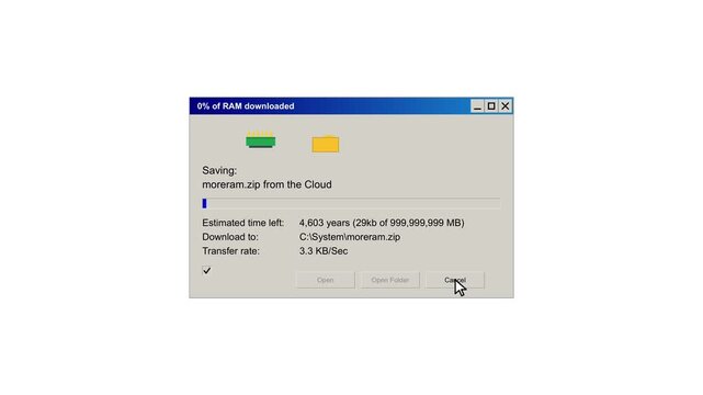 Virtual Data Transfer Progress Window Indicating Extremely Long Estimated Download Duration
