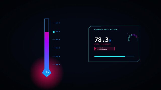 A cutting-edge sci-fi digital dashboard monitoring cryogenic thermal levels with angular tech interfaces and critical warnings.
