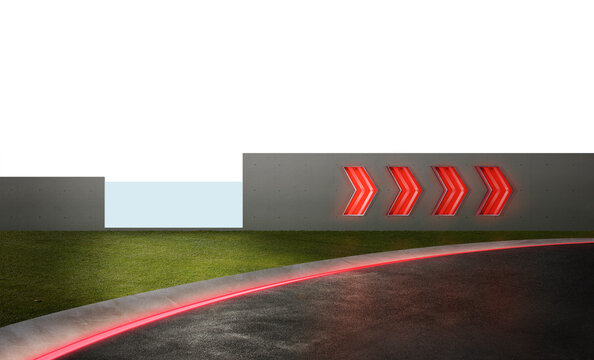 Red neon arrow signs guiding direction on modern road
