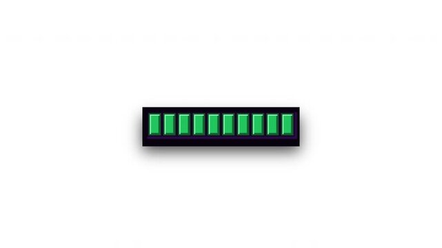 Retro pixel art loading bars and press start button on white background