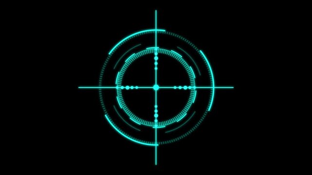 A glowing violet electronic cross hair and circular target HUD interface pulse on a black background. Ideal for Sofia video games, security system visuals, and technology