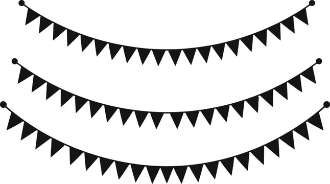 Black pennant garland flags silhouette set for party celebration and festive event decoration.