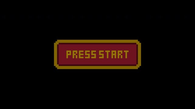 Pixel art press start buttons flashing on black background
