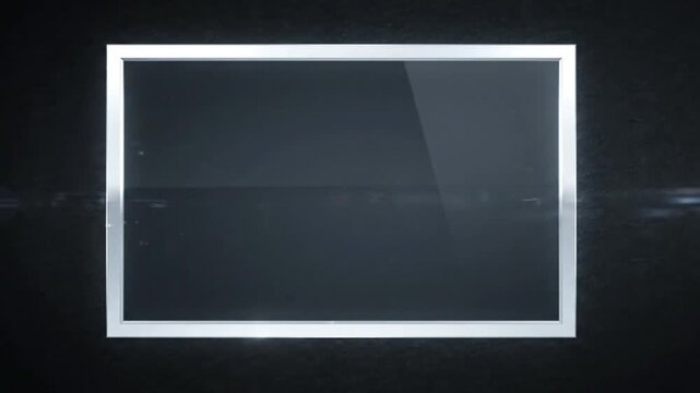 Empty rectangular frame floating against a dark textured background with subtle lighting and minimalist design