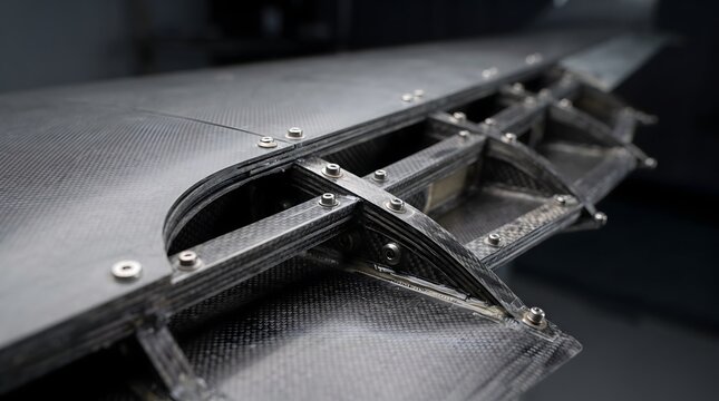 Close up of carbon fiber wing showing structural internal ribbing