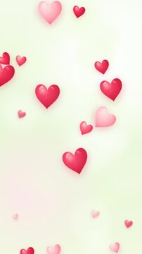 Valentines 3D Glossy Falling Hearts Vertical Motion Background Loop.