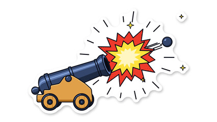 Comic style cannon sticker firing with a halftone explosion burst © Rubayet