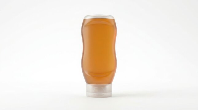 Clear plastic squeeze bottle filled with golden organic honey