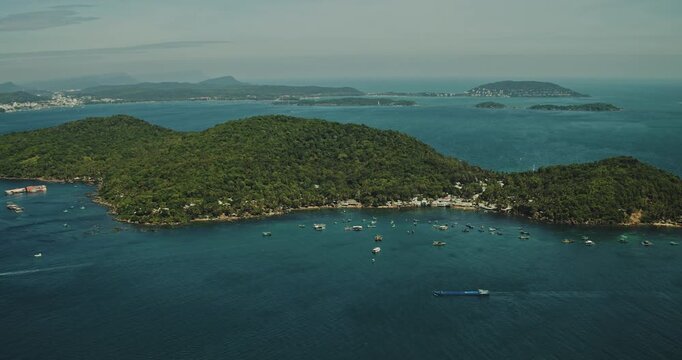 Aerial View of Forested Tropical Islands and Blue Sea in An Thoi Archipelago