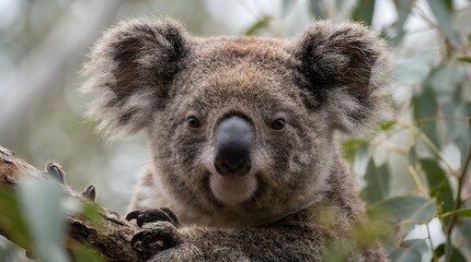 Koala Face Close-Up Portrait Fluffy Grey Fur © THOWFIQ