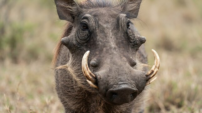 Warthog Face Close-Up Portrait Detailed Tusks