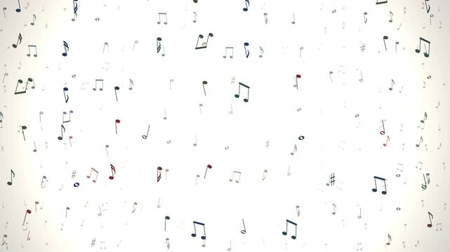Seamless Pattern of Colorful Musical Notes and Symbols on a White Background