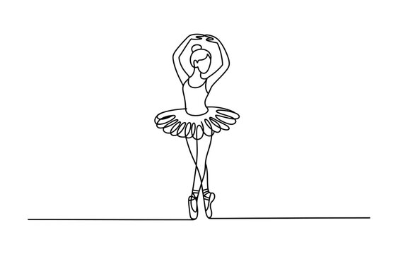 Continuous single line drawing of a ballerina dancing in a tutu