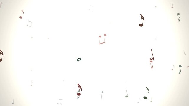 Abstract background with floating colorful musical notes on a clean white backdrop