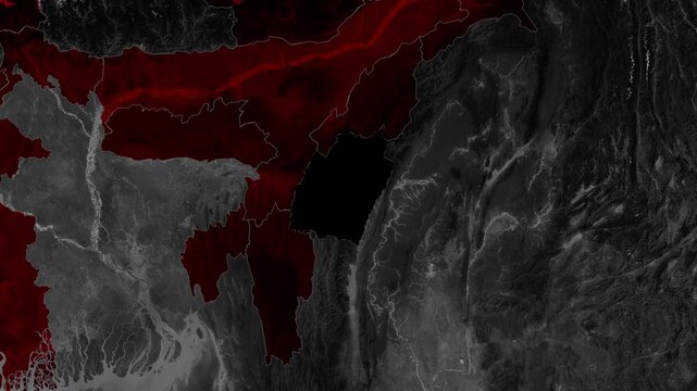 Manipur geographic map animation presenting territorial boundaries, state outline, regional geography, northeastern landscape, location details, and mapping visualization