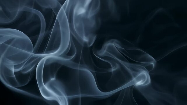 Ethereal white smoke swirls slowly against a deep black background in a smooth motion 4K Generative AI
