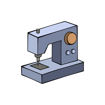 Modern isometric blue sewing machine icon illustration for fashion tailoring and textile manufacturing industry graphic design project