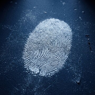 Close up of a White Fingerprint on a Dark Textured Surface Forensic Evidence Concept