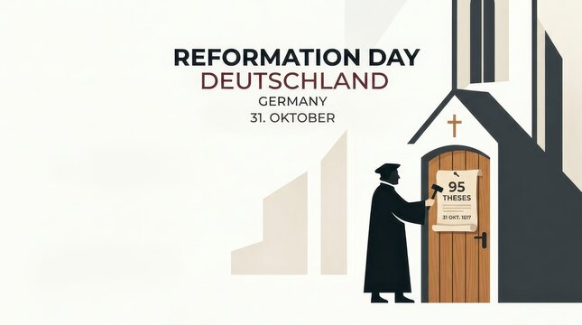 Historical figure posting 95 theses on church door for Reformation