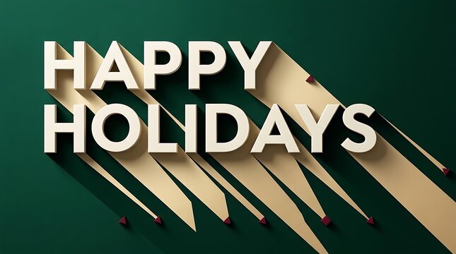 Happy Holidays text with long dramatic shadows on a dark green background