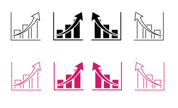Business growth and decline icons showing charts trending up and down