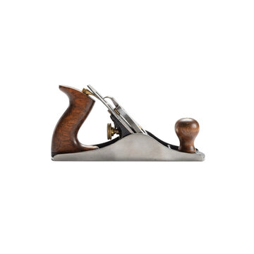 Vintage hand plane woodworking tool isolated on white background