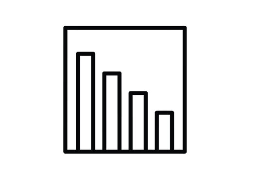 Simple black and white line drawing of a decreasing bar graph on a white background