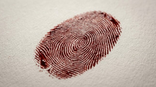 Close up of a bloody fingerprint on white paper concept of crime investigation or identity