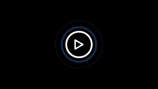 Blue and White Play Button Animation Featuring Concentric Circular Ripple Rings on Black Background for Video Player Interface Media Playback and Modern Motion Graphics