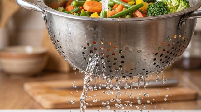 Washing Fresh Vegetables in Colander
