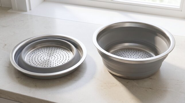 Collapsible Kitchen Strainer and Bowl Set on Countertop