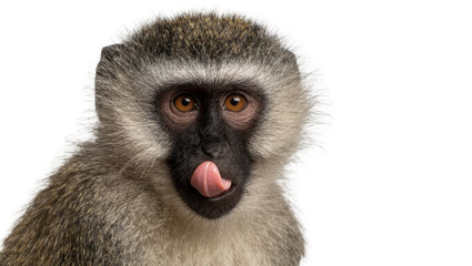 Vervet monkey with tongue sticking out, isolated on transparent background © studiox